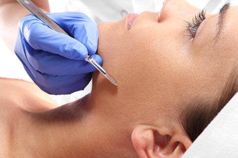 closeup of dermaplaning process