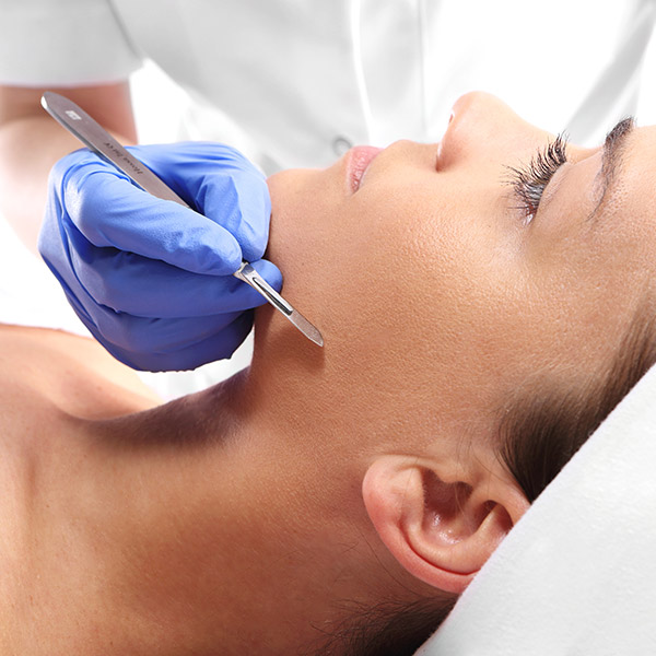 closeup of dermaplaning process